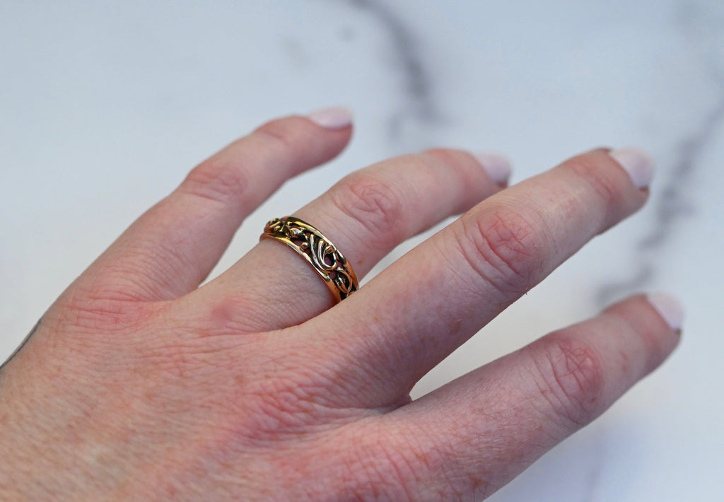 Small Scroll 14k Gold Ring Band- Made to Order Latta