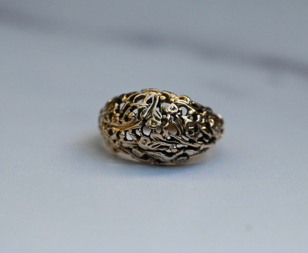 Domed Floral 14k Gold Ring Band- Made To Order Latta