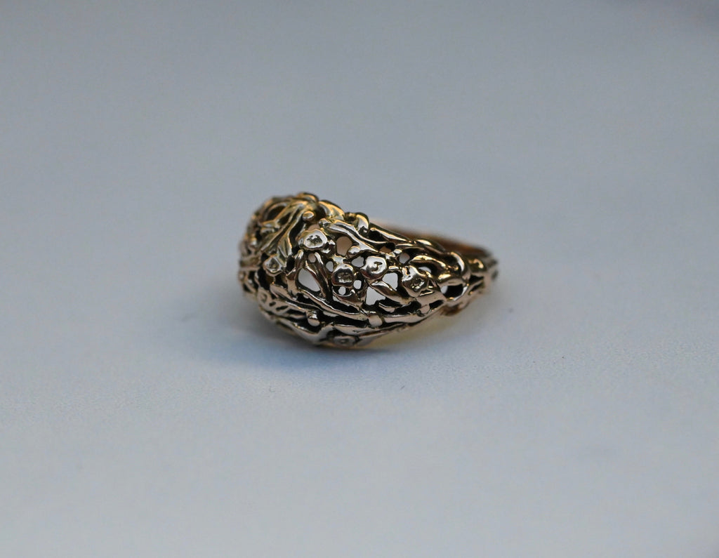 Domed Floral 14k Gold Ring Band- Made To Order Latta