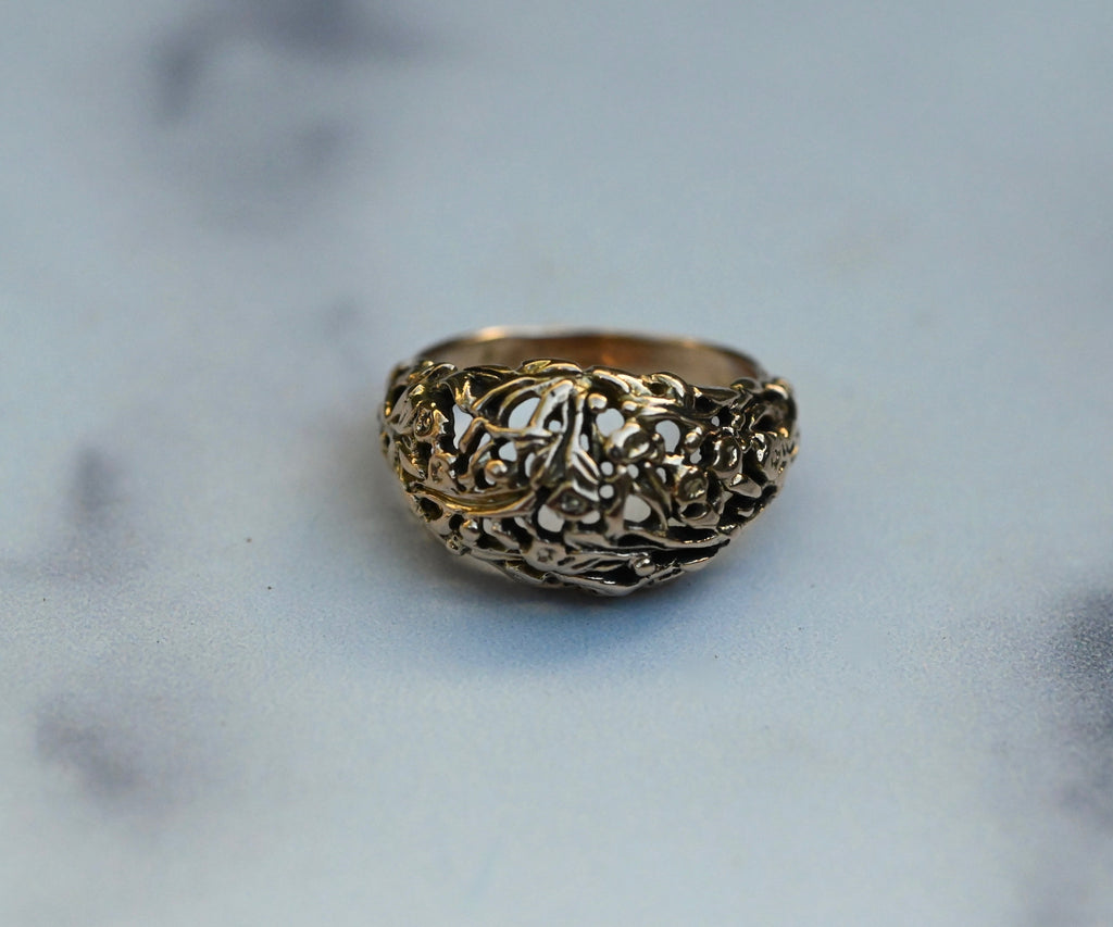 Domed Floral 14k Gold Ring Band- Made To Order Latta