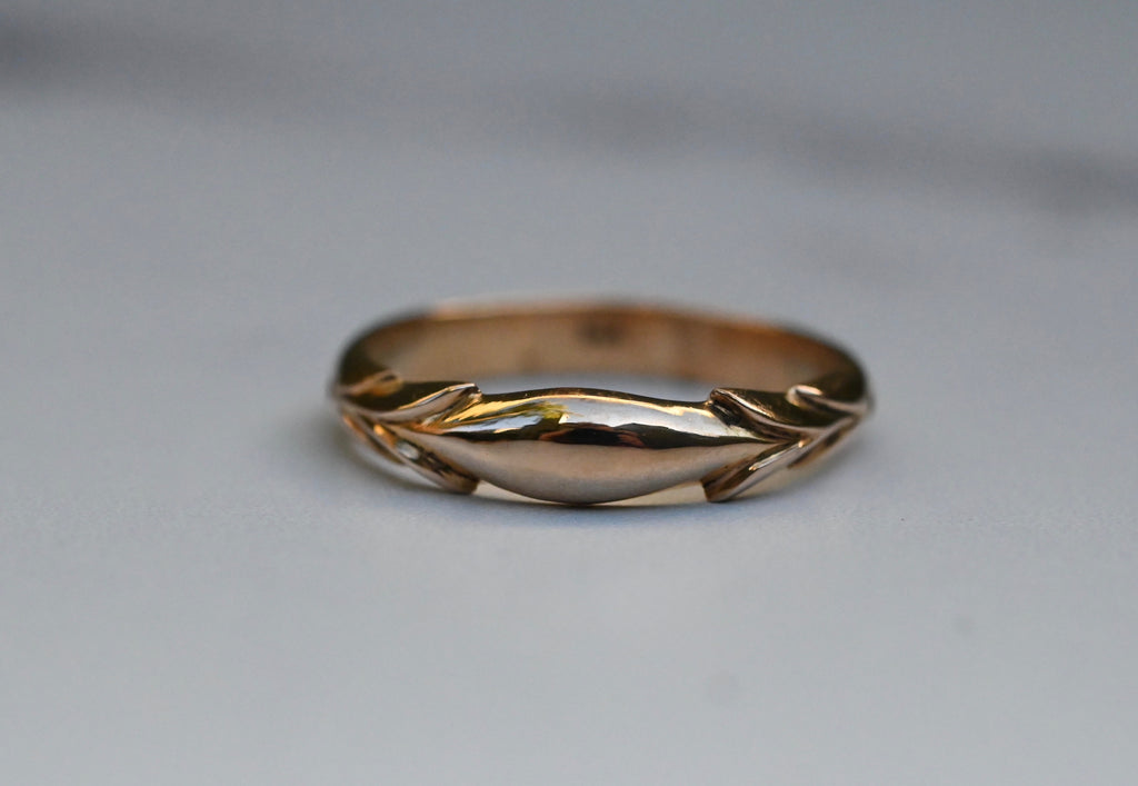 14k Gold Symmetrical Leaf Ring Band - Made to Order Latta Jewelry