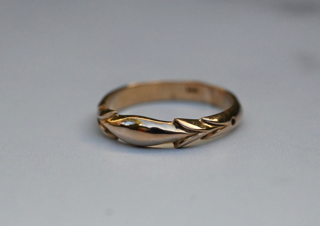 14k Gold Symmetrical Leaf Ring Band - Made to Order Latta Jewelry