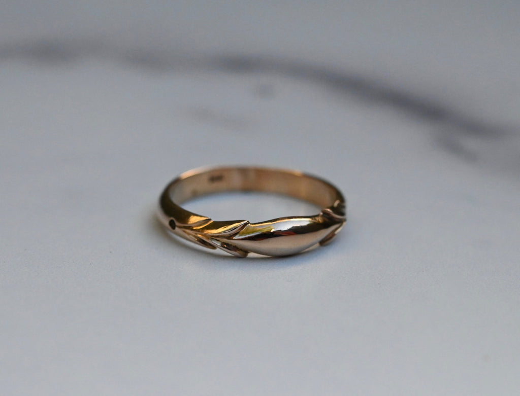 14k Gold Symmetrical Leaf Ring Band - Made to Order Latta Jewelry