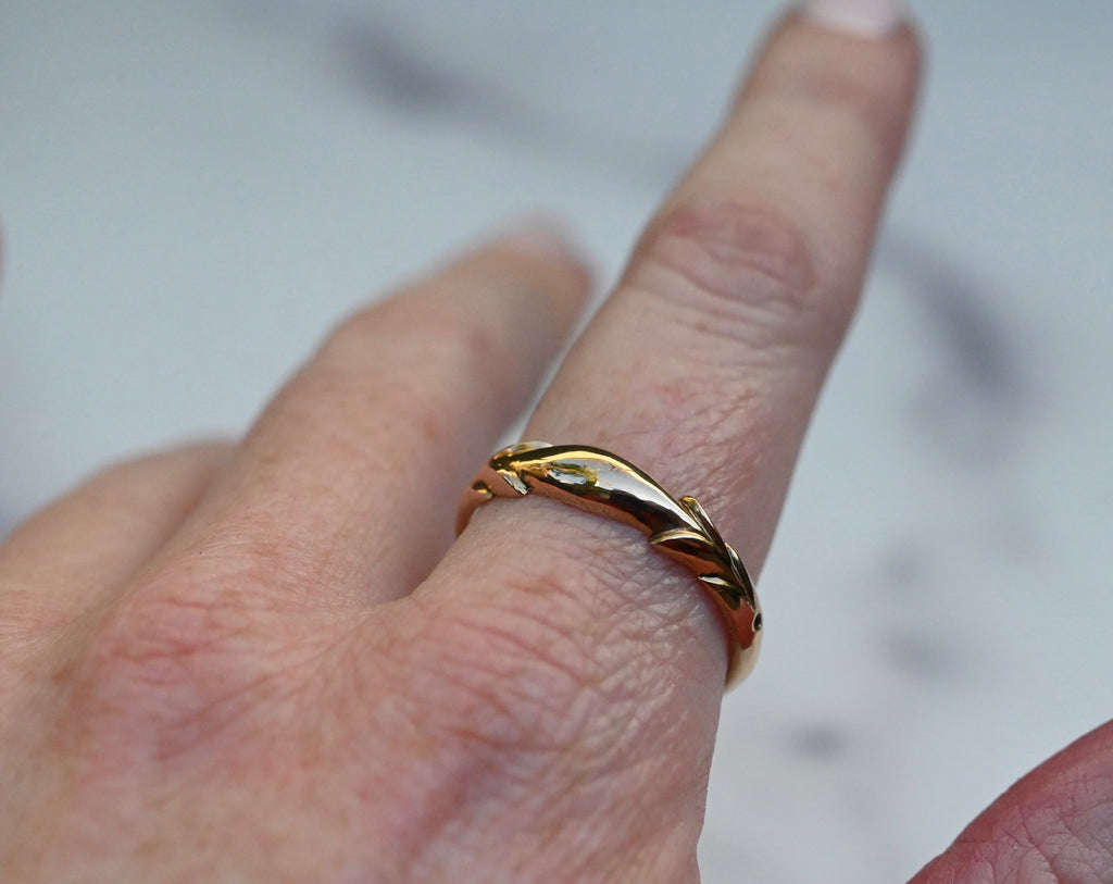 14k Gold Symmetrical Leaf Ring Band - Made to Order Latta Jewelry