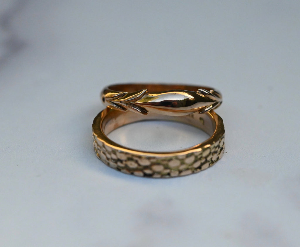 14k Gold Symmetrical Leaf Ring Band - Made to Order Latta Jewelry