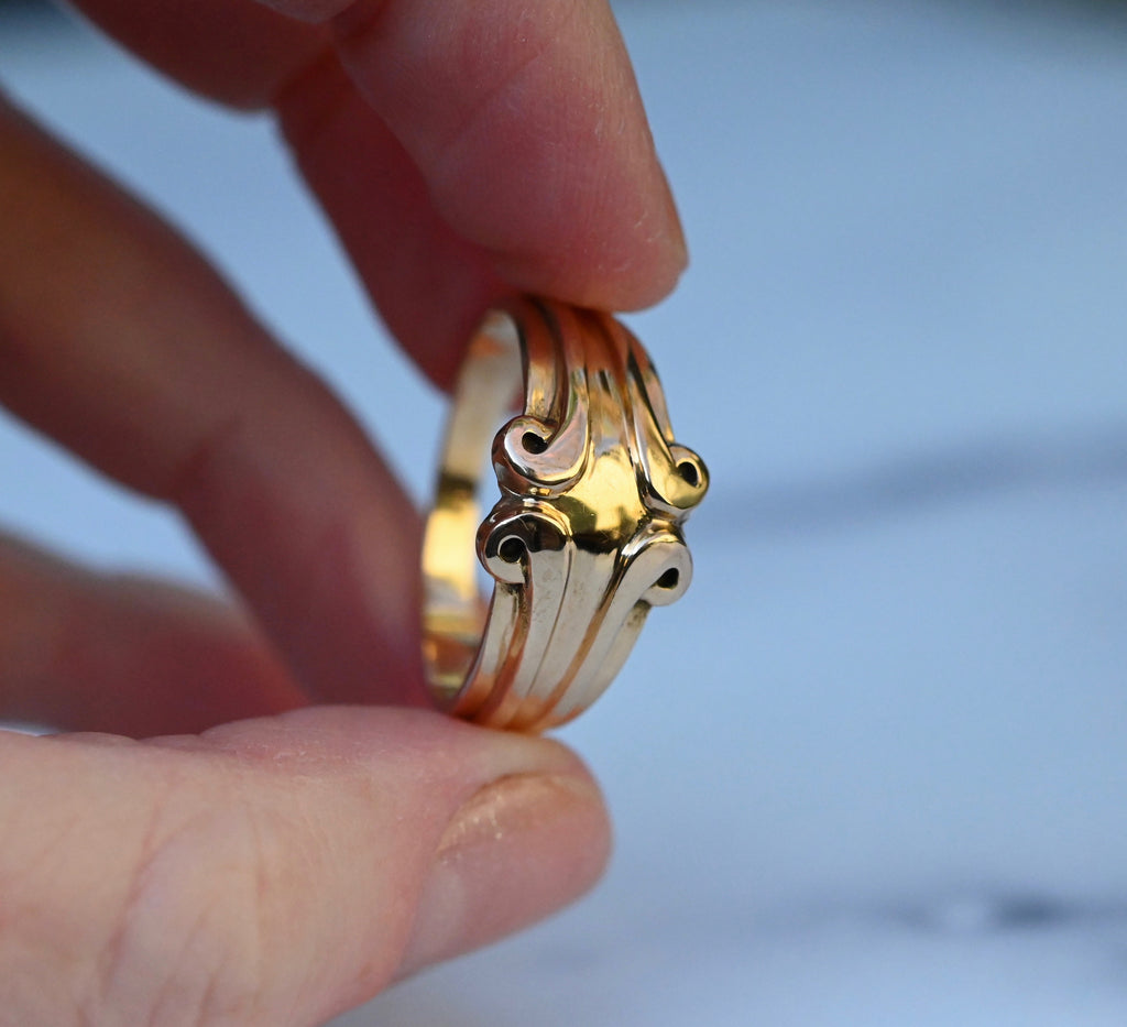  Symmetrical Scroll 14k Gold Ring Band- Made to Order