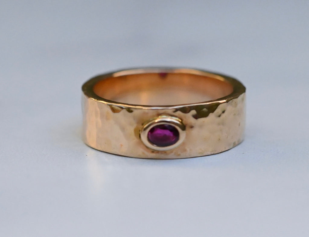  Planished 14k Gold Ring with Ruby - Made To Order