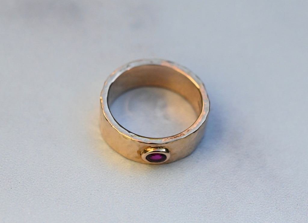  Planished 14k Gold Ring with Ruby - Made To Order