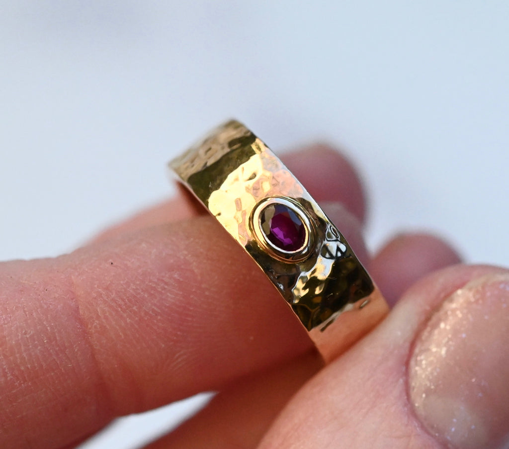  Planished 14k Gold Ring with Ruby - Made To Order