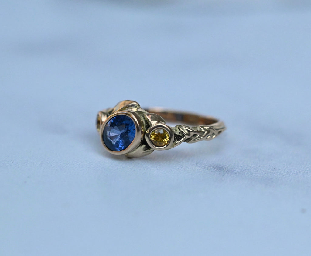  Cascading Leaf Sapphire 14k Gold Ring - Made To Order