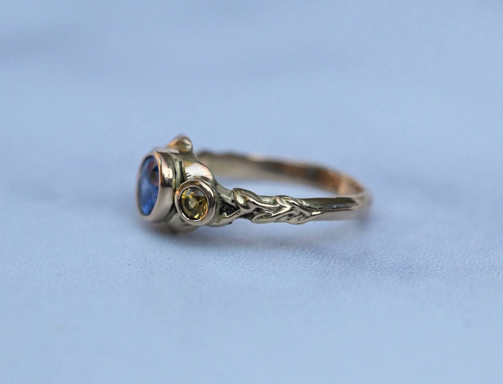  Cascading Leaf Sapphire 14k Gold Ring - Made To Order