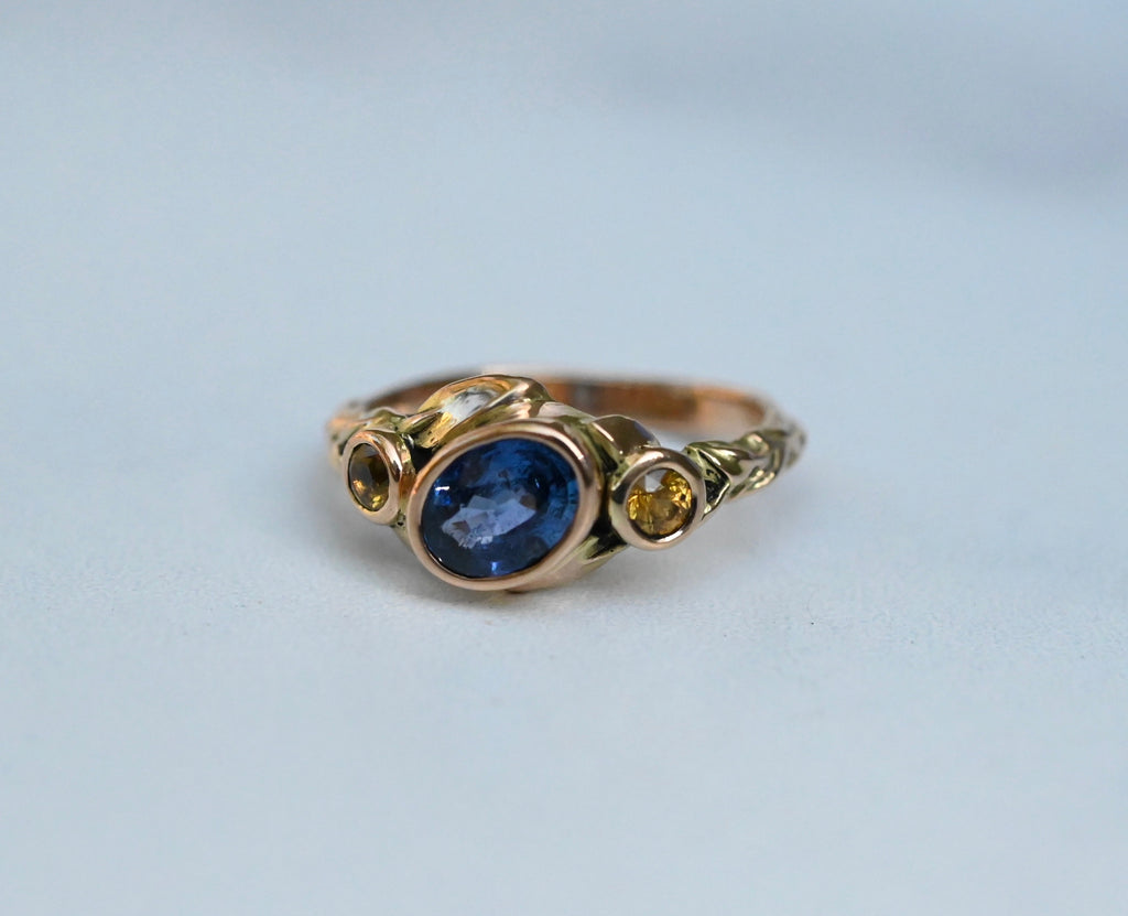  Cascading Leaf Sapphire 14k Gold Ring - Made To Order