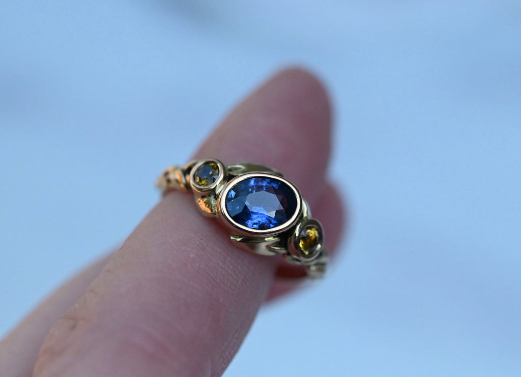  Cascading Leaf Sapphire 14k Gold Ring - Made To Order