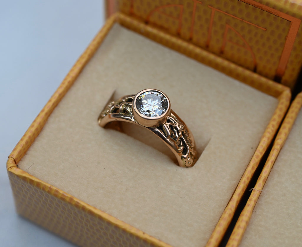 14k Gold Floral Band & One Carat Diamond Customizable Ring - Made To Order Latta