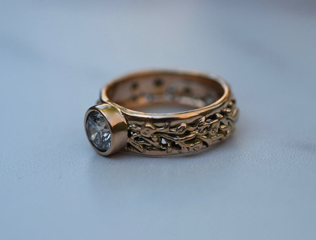 14k Gold Floral Band & One Carat Diamond Customizable Ring - Made To Order Latta