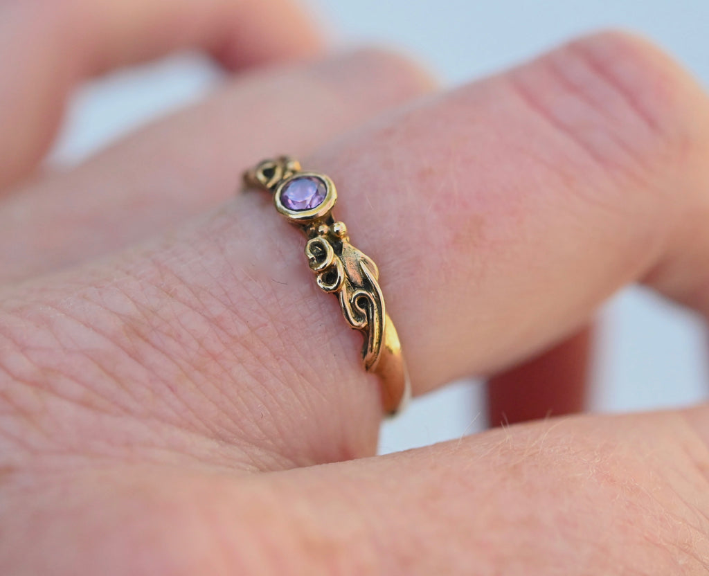  Mini Tendril Sapphire 14k Gold Ring - Made To Order