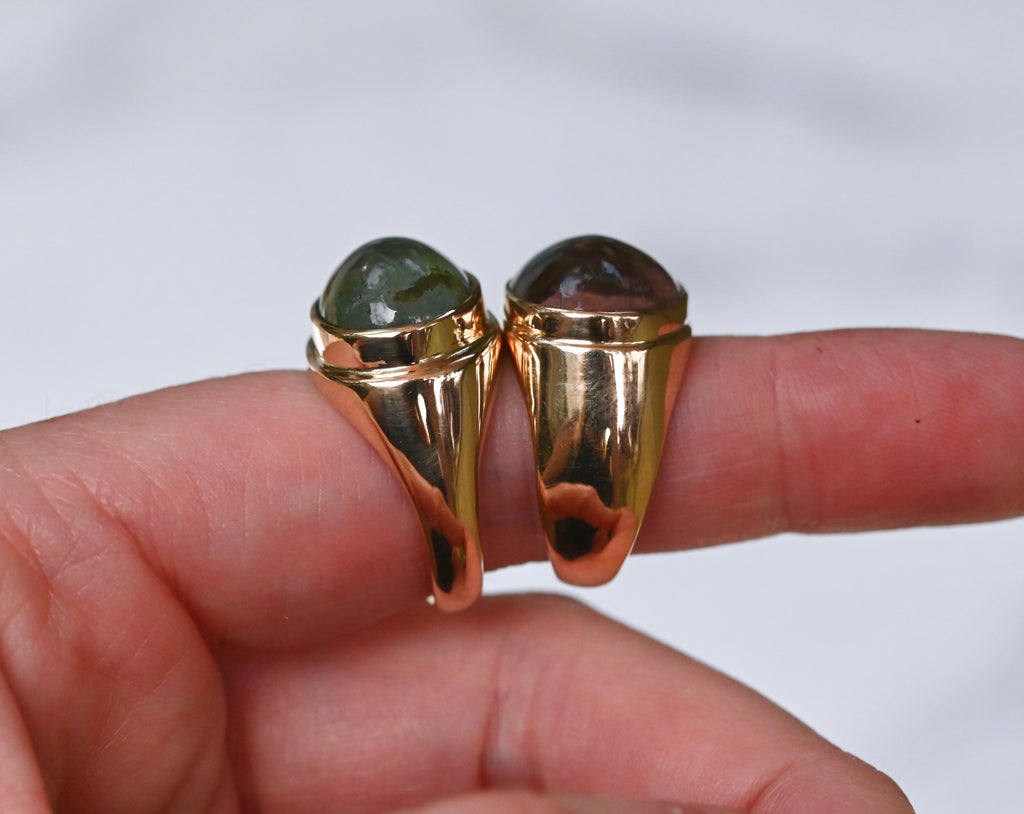  Green Tourmaline 14k Gold Signet Ring - size 7.5