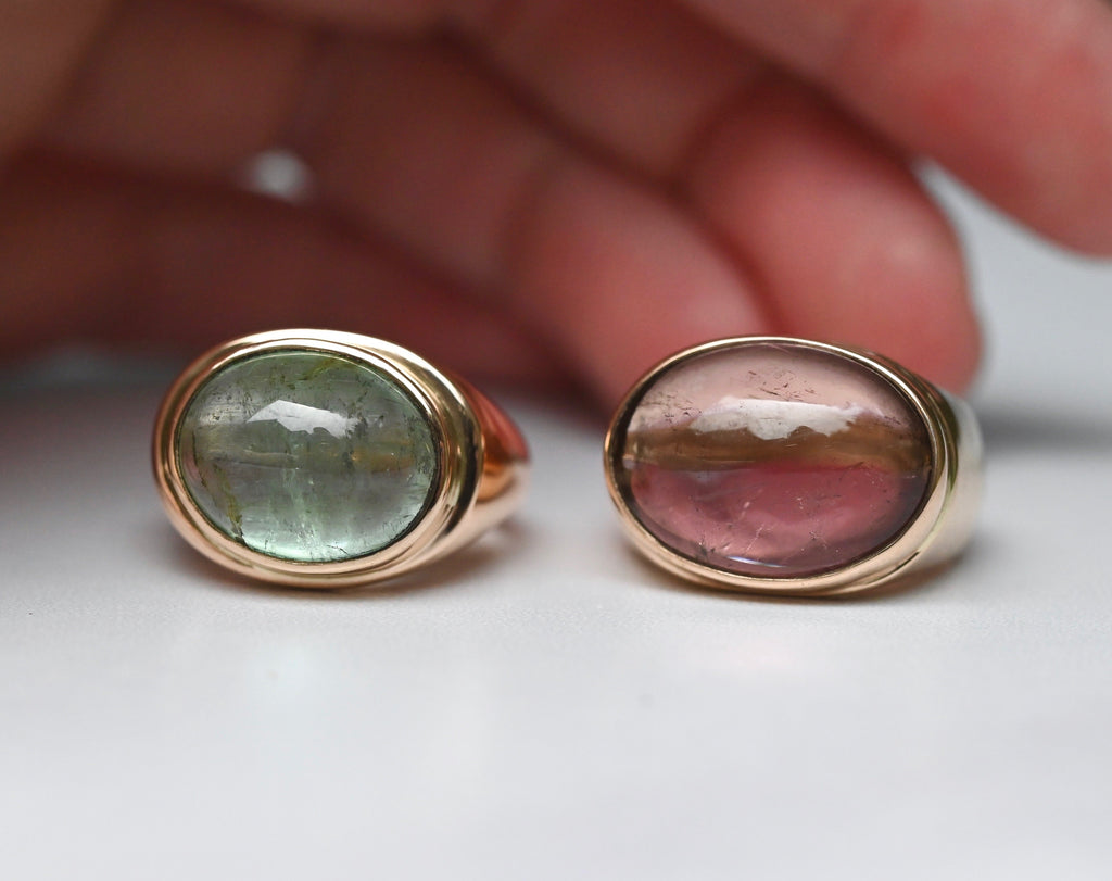  Pink Tourmaline 14k Gold Signet Ring - size 6.75