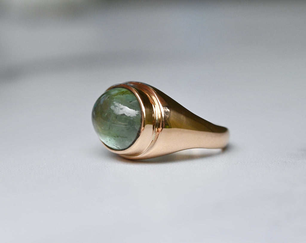  Green Tourmaline 14k Gold Signet Ring - size 7.5