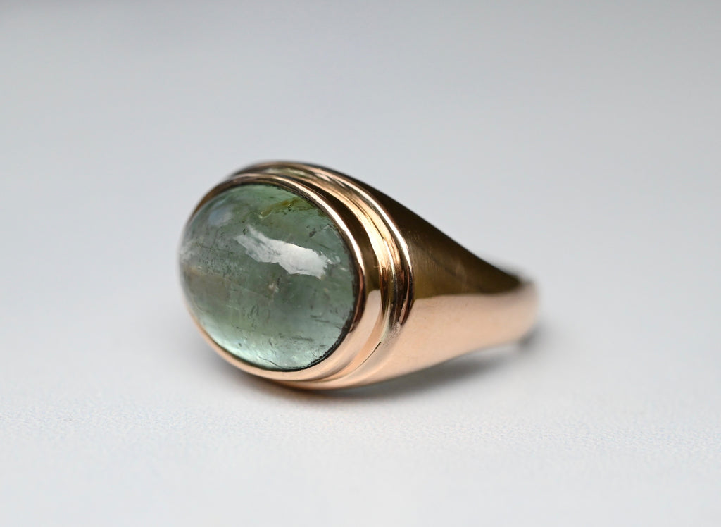  Green Tourmaline 14k Gold Signet Ring - size 7.5