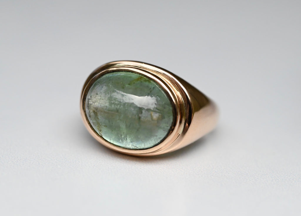  Green Tourmaline 14k Gold Signet Ring - size 7.5