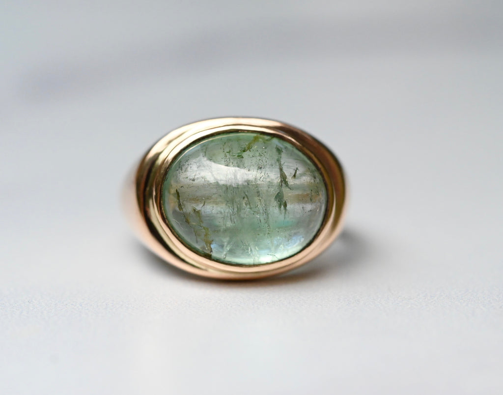  Green Tourmaline 14k Gold Signet Ring - size 7.5