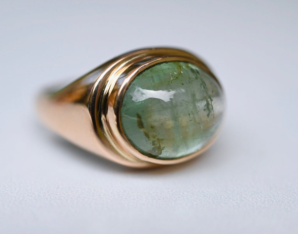  Green Tourmaline 14k Gold Signet Ring - size 7.5