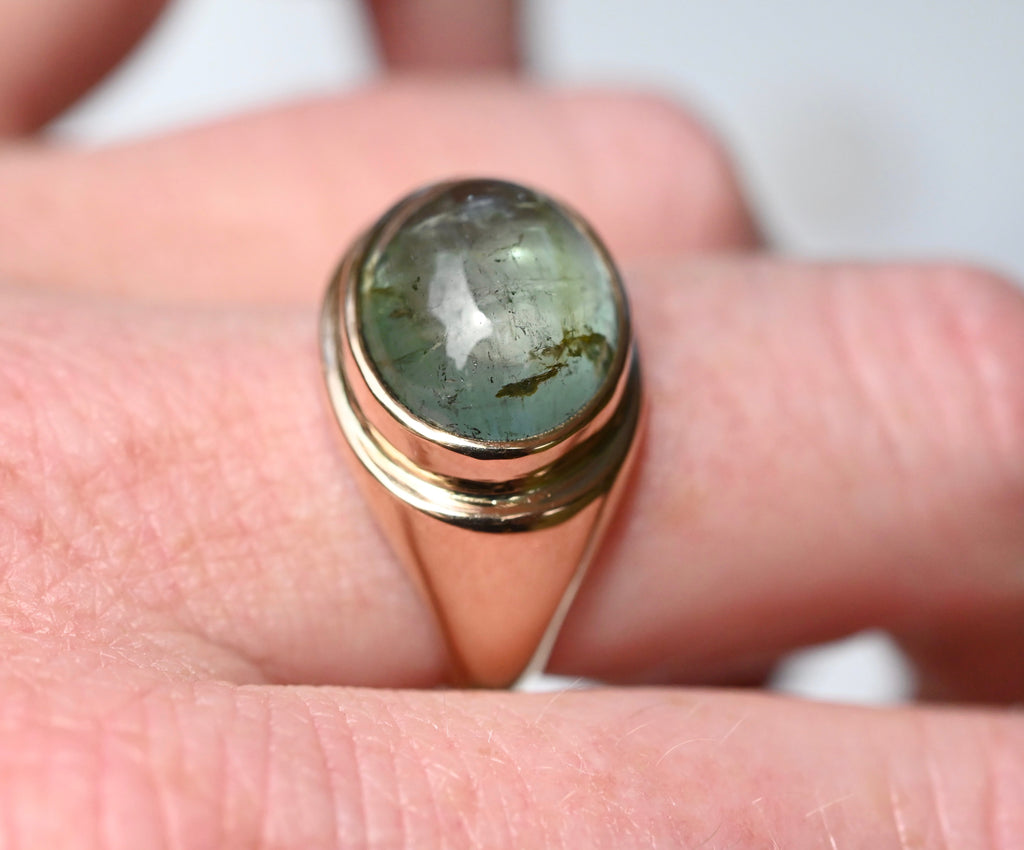  Green Tourmaline 14k Gold Signet Ring - size 7.5