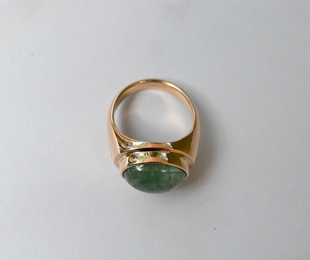  Green Tourmaline 14k Gold Signet Ring - size 7.5