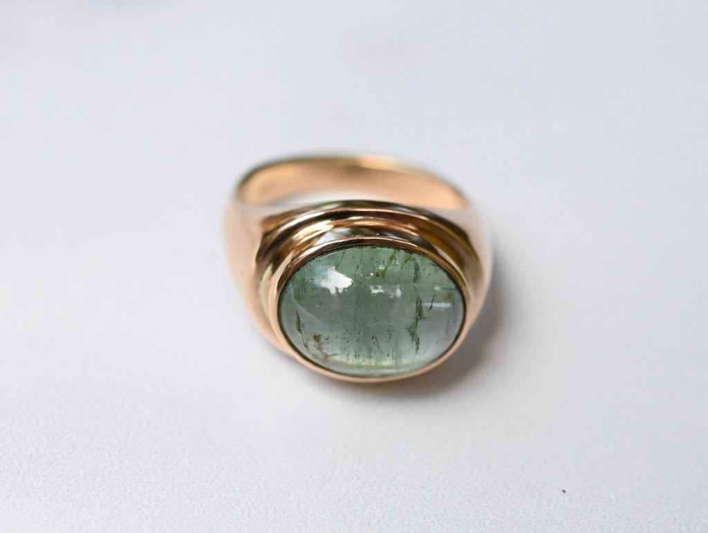  Green Tourmaline 14k Gold Signet Ring - size 7.5