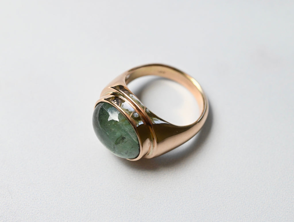  Green Tourmaline 14k Gold Signet Ring - size 7.5