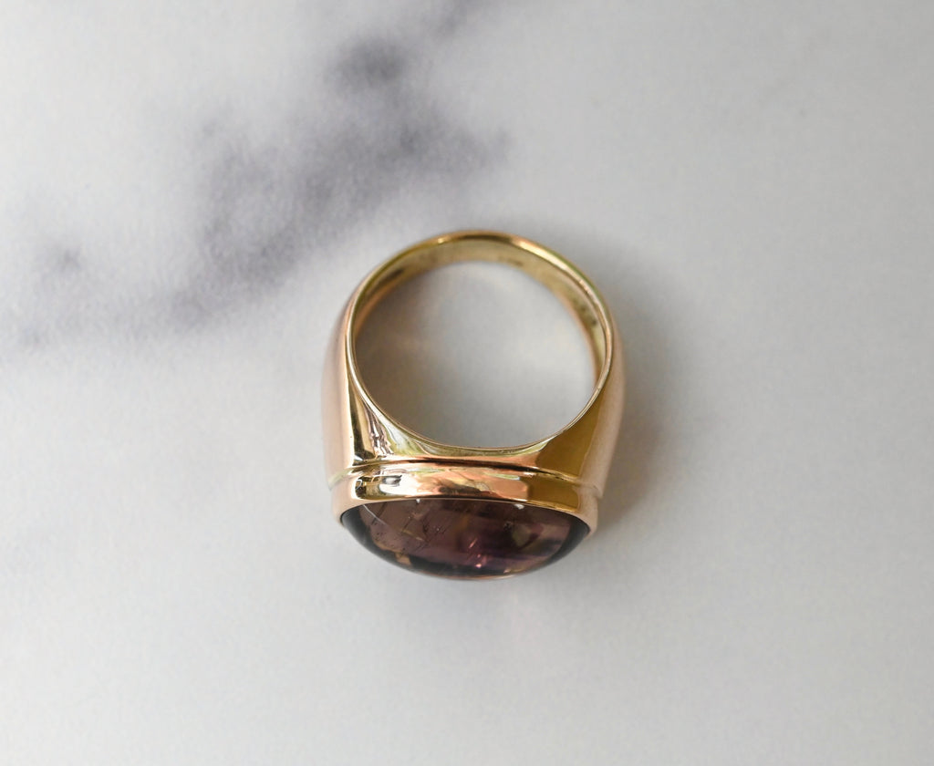  Pink Tourmaline 14k Gold Signet Ring - size 6.75