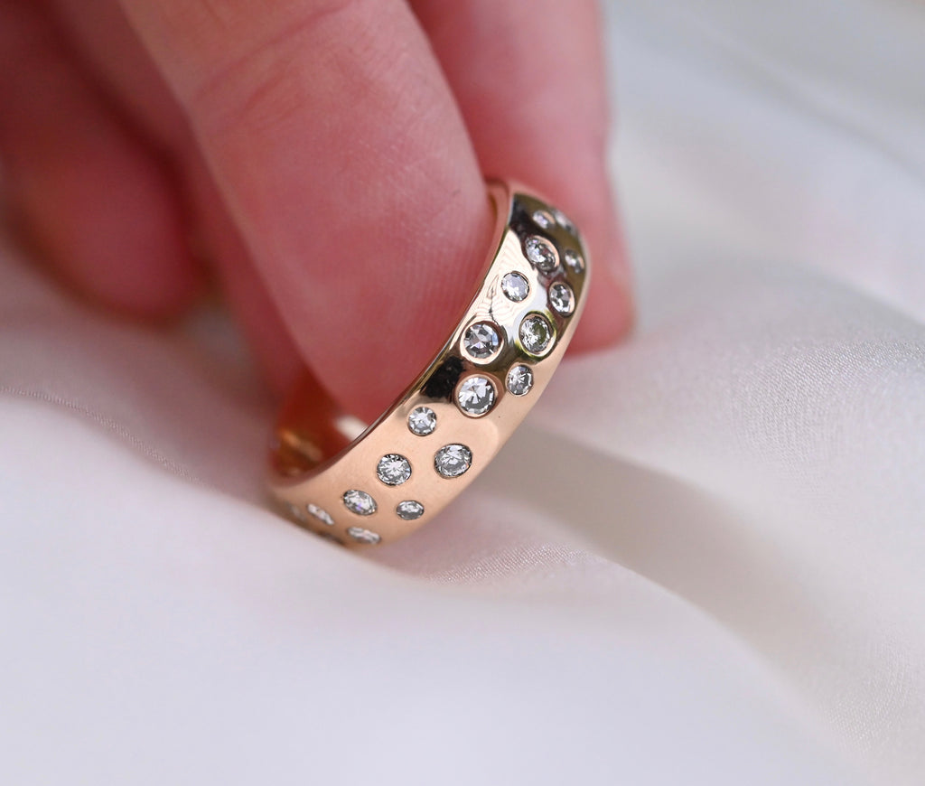 Flush Set Diamond 14k Gold Ring - Made to Order