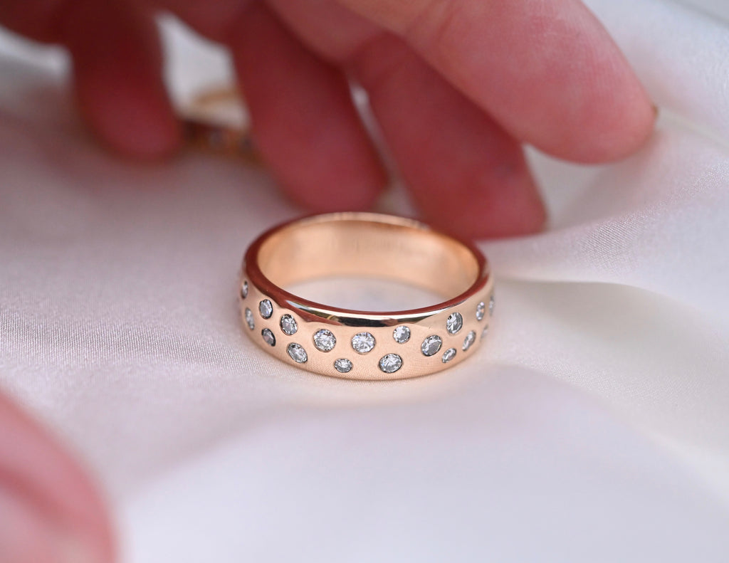 Flush Set Diamond 14k Gold Ring - Made to Order