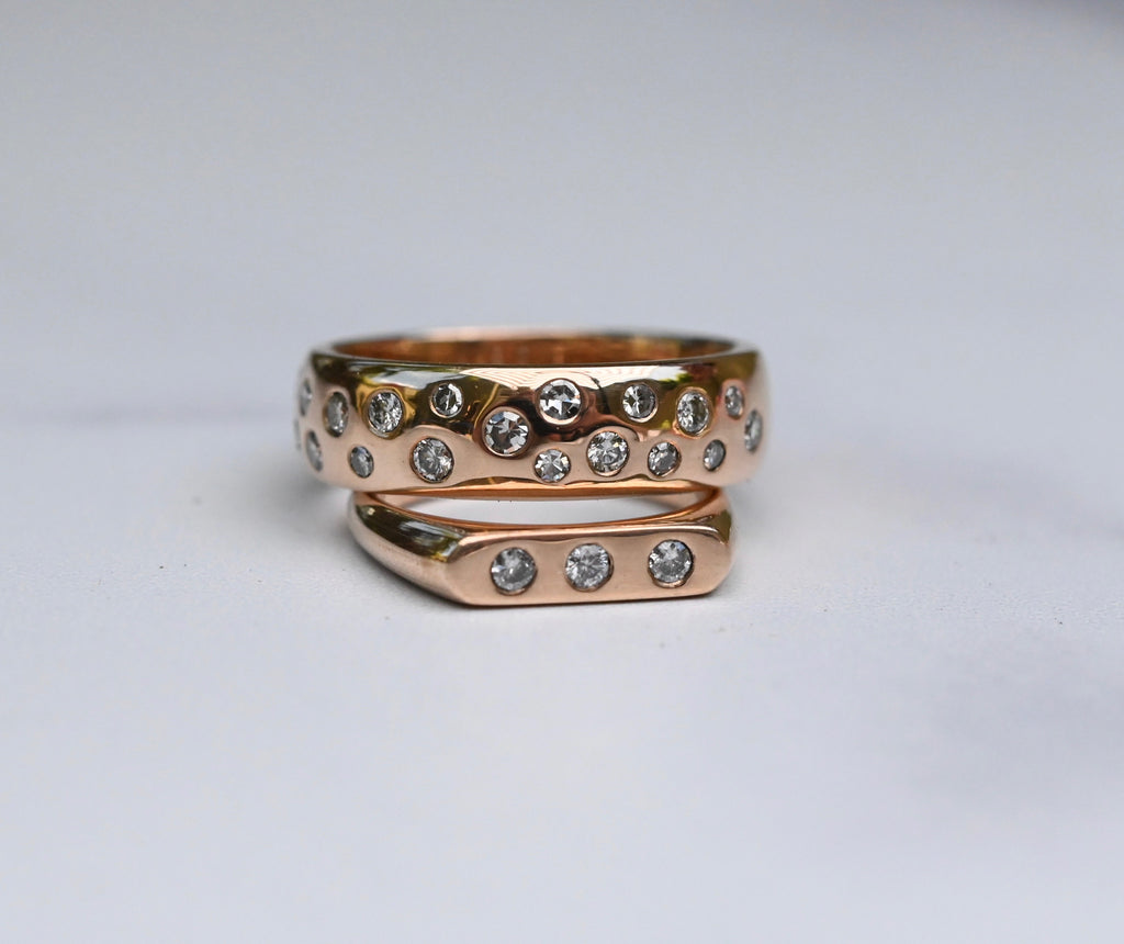 Flush Set Diamond 14k Gold Ring - Made to Order