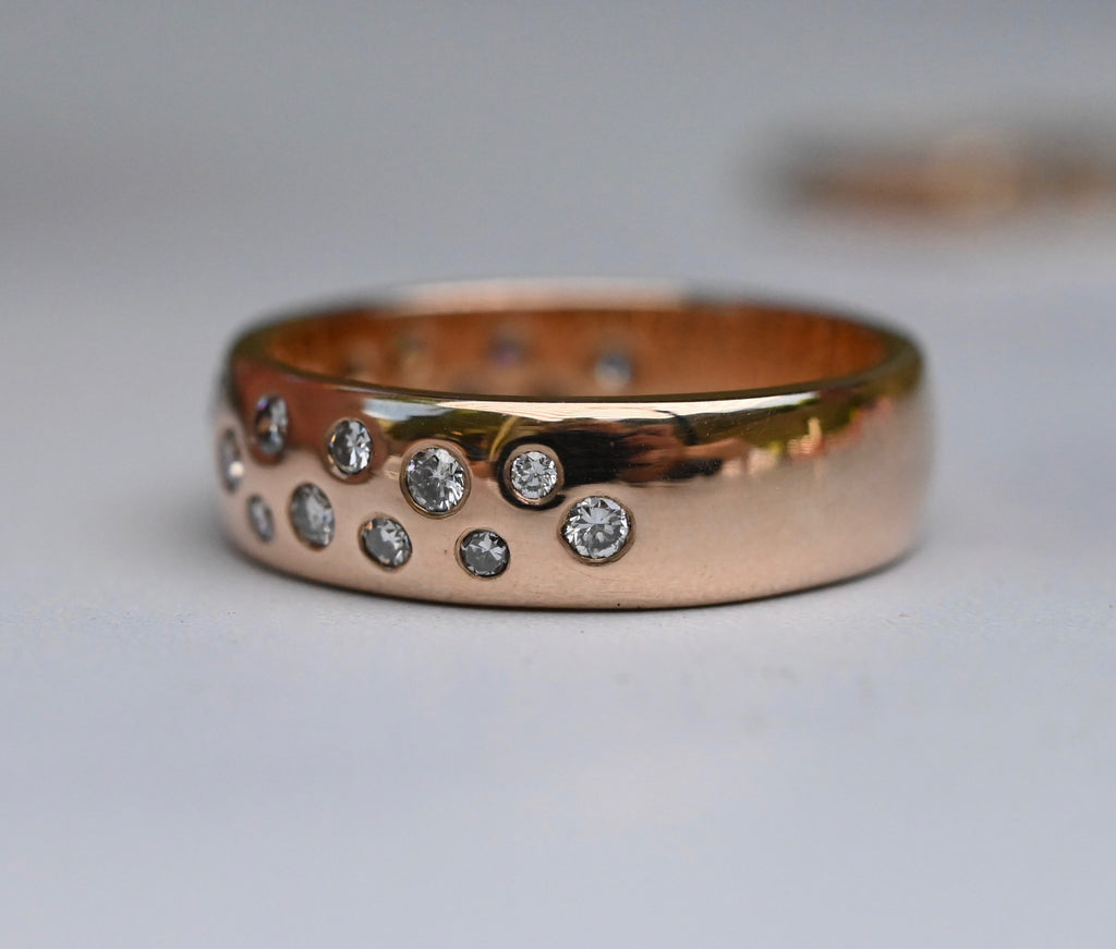 Flush Set Diamond 14k Gold Ring - Made to Order