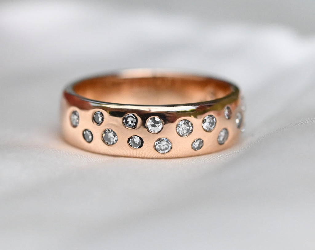 Flush Set Diamond 14k Gold Ring - Made to Order