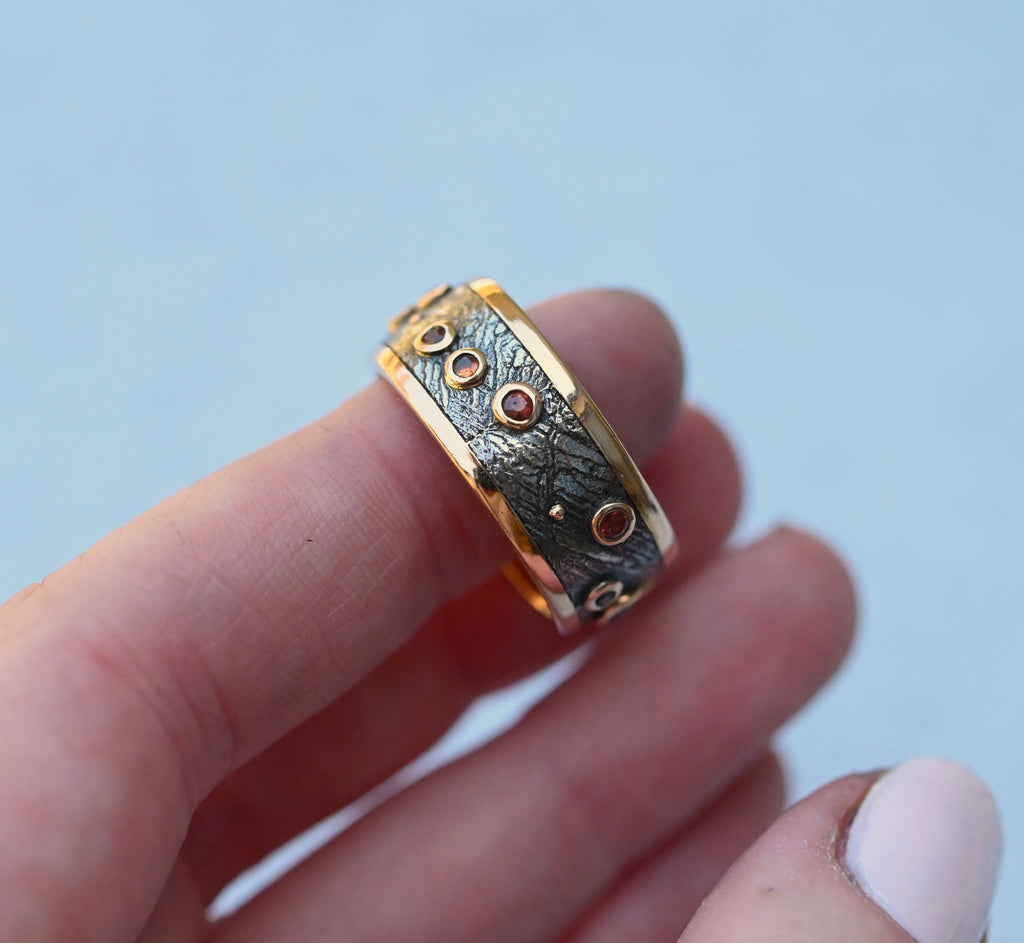 Meteorite & 14k Gold Sapphire Ring - Made To Order Latta