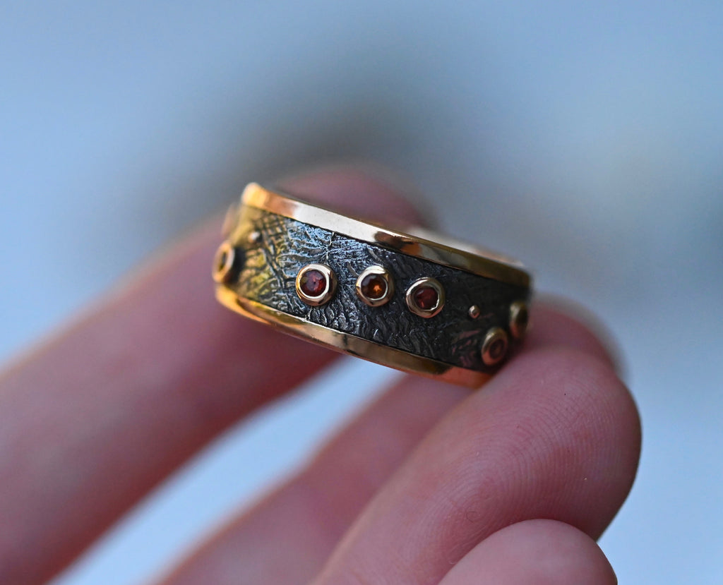 Meteorite & 14k Gold Sapphire Ring - Made To Order Latta