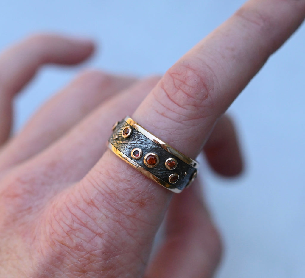 Meteorite & 14k Gold Sapphire Ring - Made To Order Latta