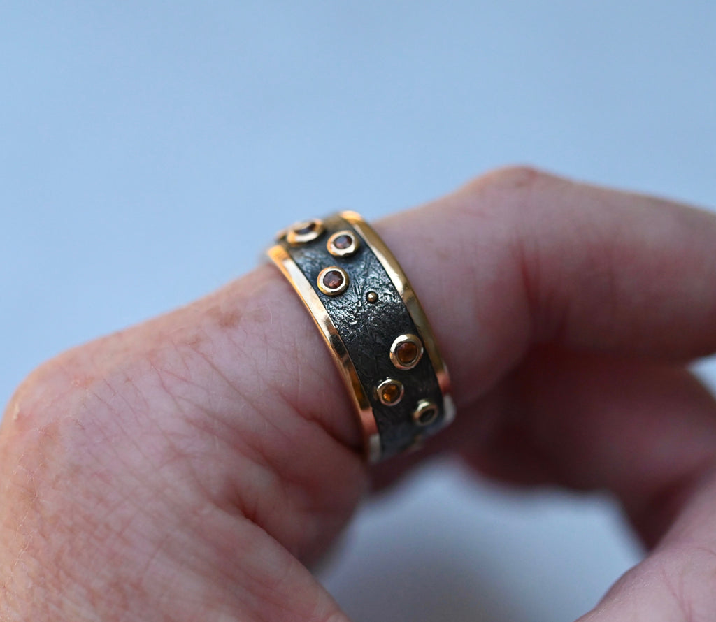 Meteorite & 14k Gold Sapphire Ring - Made To Order Latta