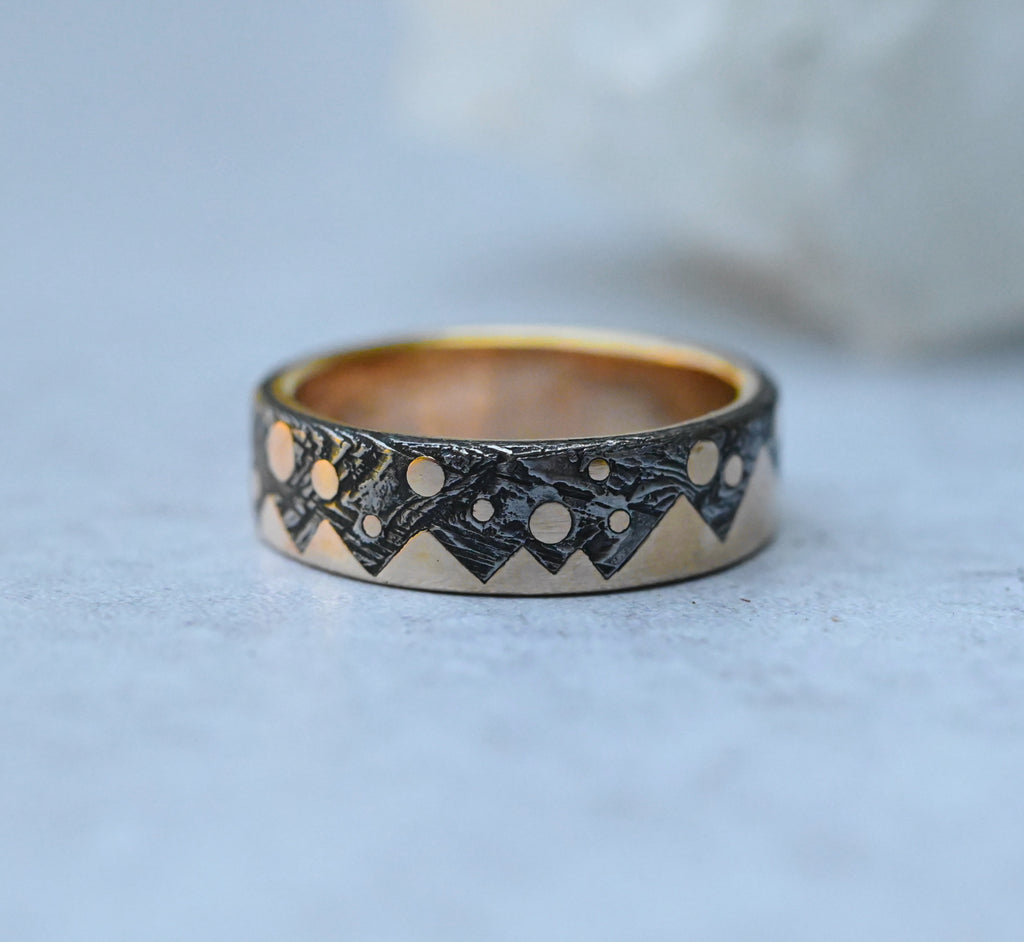 Meteorite & 14k Gold Zag Dot Ring - Made To Order Latta