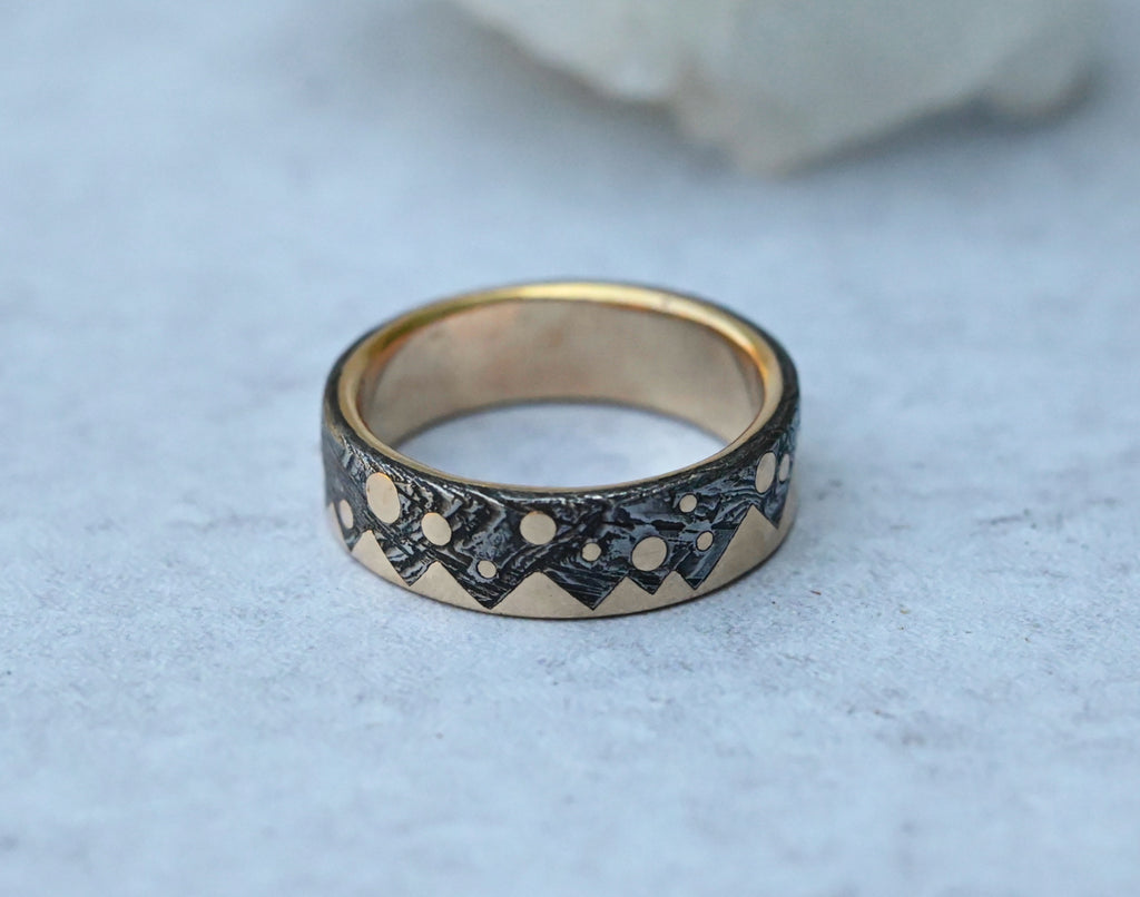 Meteorite & 14k Gold Zag Dot Ring - Made To Order Latta