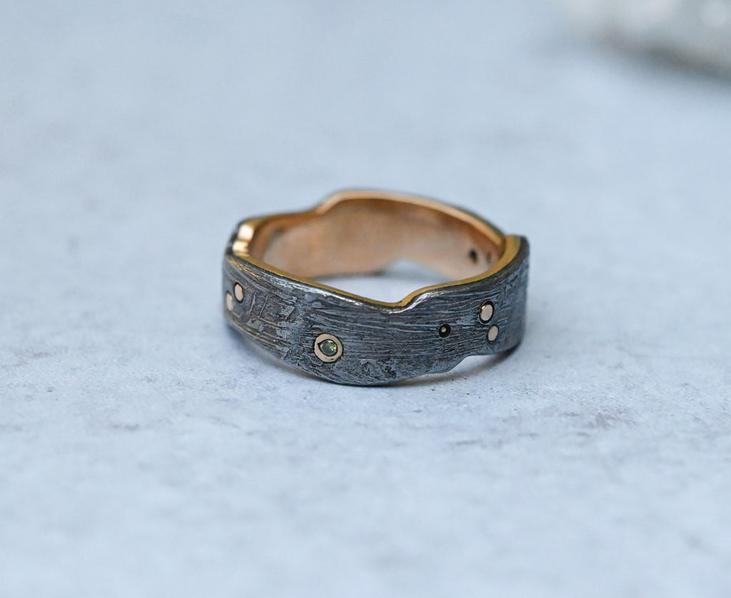 Meteorite & 14k Gold Dot & Sapphire Ring - Made To Order Latta