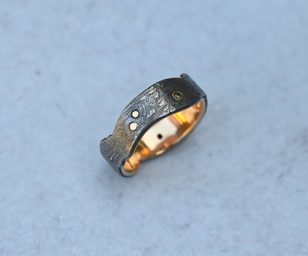 Meteorite & 14k Gold Dot & Sapphire Ring - Made To Order Latta