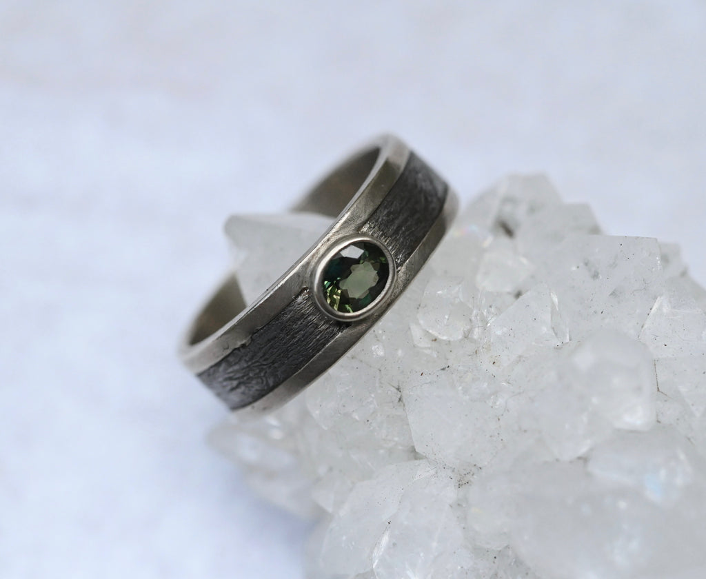 Meteorite, Sapphire & 14k White Gold Ring - Made To Order Latta